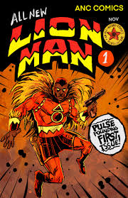 comic book cover that is called the Lion Man with a superhero wearing a red outfit
